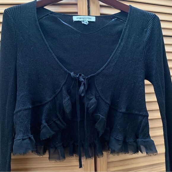 Urban outfitters Black Tie Crop Cardigan Medium - Picture 3 of 6
